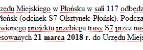 Spotkanie konsultacyjne w sprawie przebiegu trasy S7 przez Płońsk