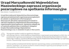 Urząd Marszałkowski Województwa Mazowieckiego zaprasza organizacje pozarządowe na spotkania informacyjne