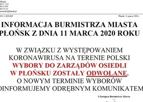 Informacja dotycząca odwołania wyborów zarządów osiedli